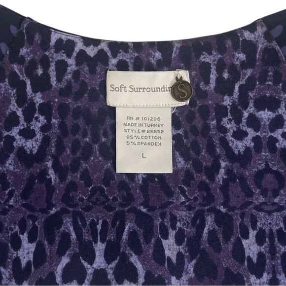 Soft Surroundings Purple Animal Print Faux Wrap Surplice Long Sleeve Dress Large - Picture 3 of 6